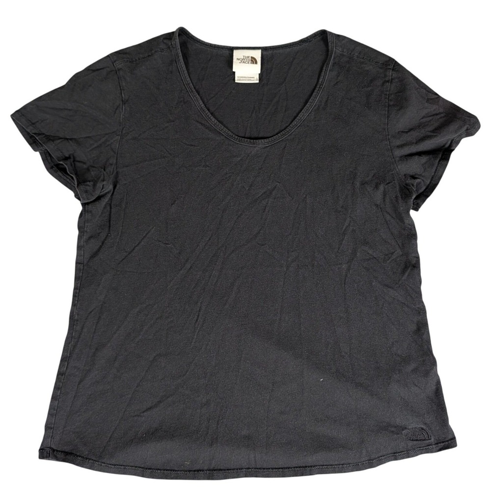 The North Face Womens Scoop Neck Short Sleeve T-Shirt Black Embroidered Logo L